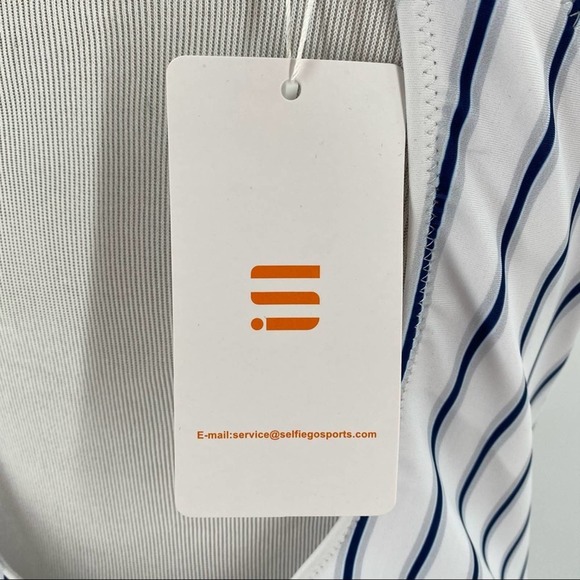 NEW Selfiego Blue White Striped One Piece Swimsuit - Picture 5 of 10